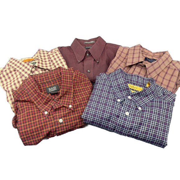 VTG Men’s PLAID Long Sleeve Button Down Shirts Multiple Brands Lot Of 5 Sz M - Picture 1 of 16